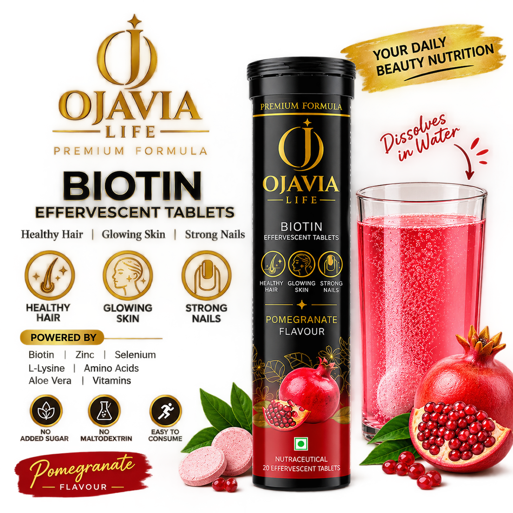 Ojavia Life Premium Biotin Effervescent Tablets | Hair, Skin & Nail Supplement with Zinc, Selenium & L-Lysine